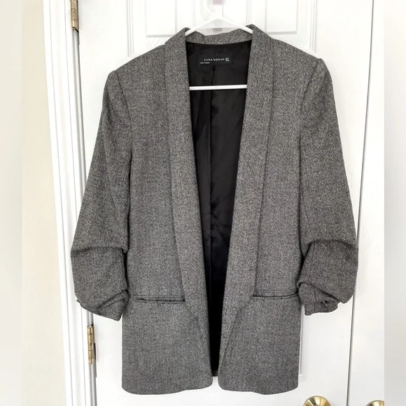 Zara Jackets Coats Zara Women Ruched Sleeve Blazer Wool